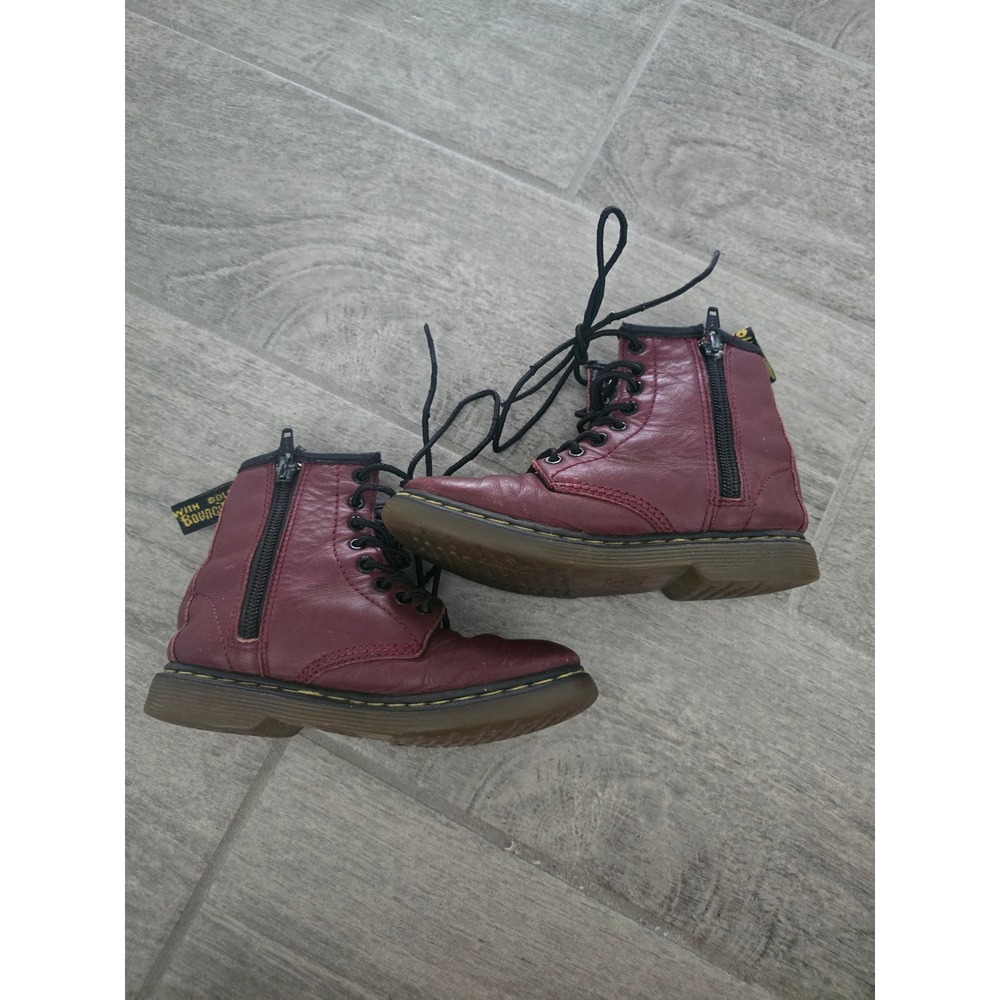 Dr. Martens Delaney Cherry Red Leather Lace Up Side Zip Combat Boots Kids US 11 - Picture 7 of 9